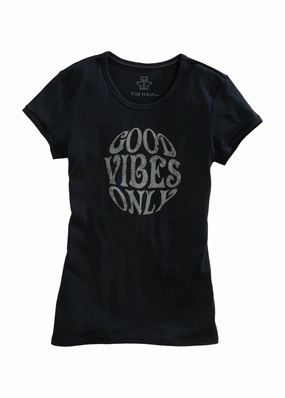 Wedding guest Multi Layer Stitching Tin Haul Womens Black Cotton Blend Good Vibes Only S/S T-Shirt