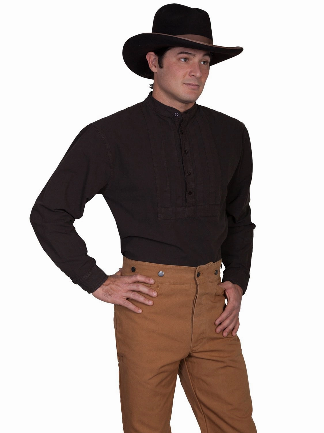 Printed design Scully RangeWear Mens Brown 100% Cotton Pleated Insert L/S Western Shirt