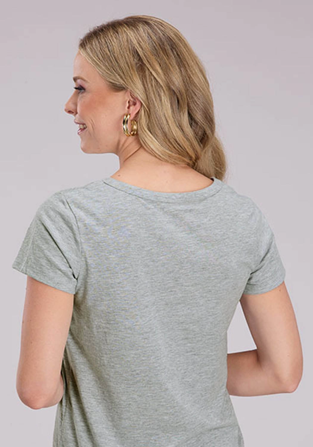 Roper Womens Banded Collar Embroidery Grey Poly/Cotton S/S Tunic Loose style