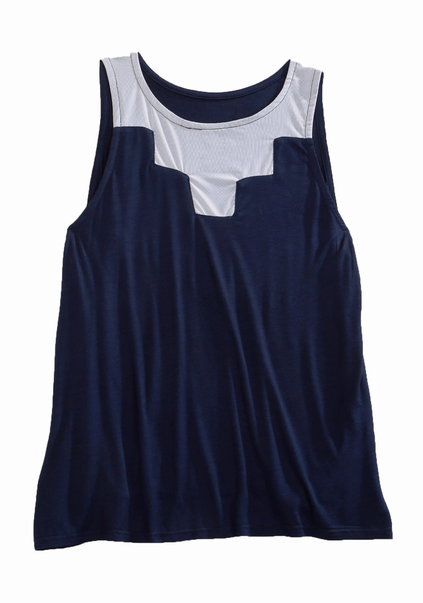 Tin Haul Womens 1820 Fine Mesh Insert Navy/White Poly/Rayon S/L Tank Top Smart Casual Monochrome Palette