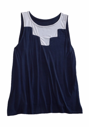 Tin Haul Womens 1820 Fine Mesh Insert Navy/White Poly/Rayon S/L Tank Top Durable Texture