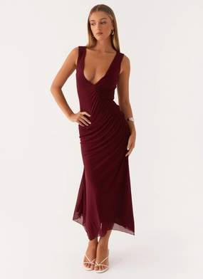 Garden Fresh Sleek Drape Murphy Maxi Dress - Deep Maroon