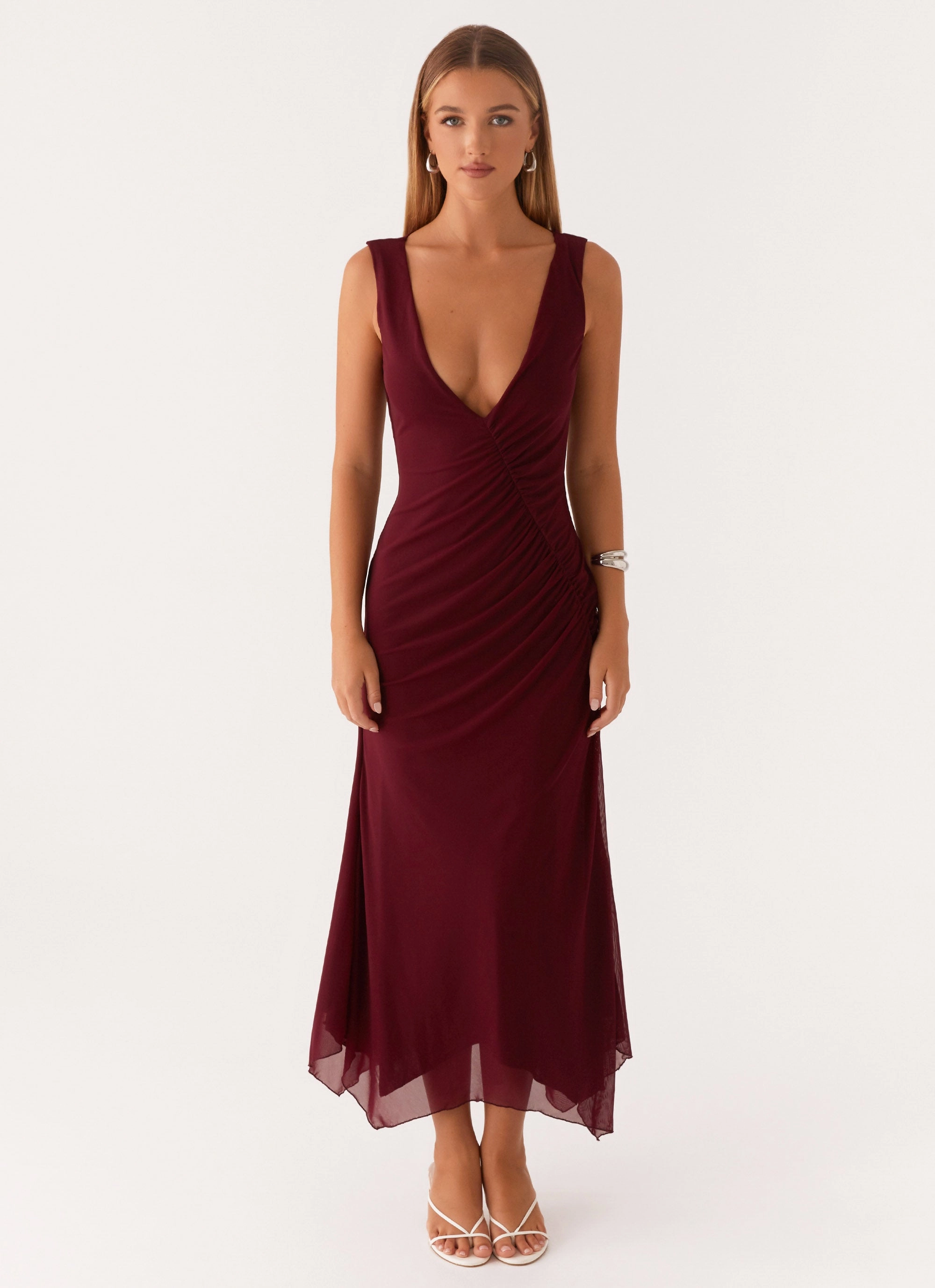 Bold colors Gathered Skirt Murphy Maxi Dress - Deep Maroon