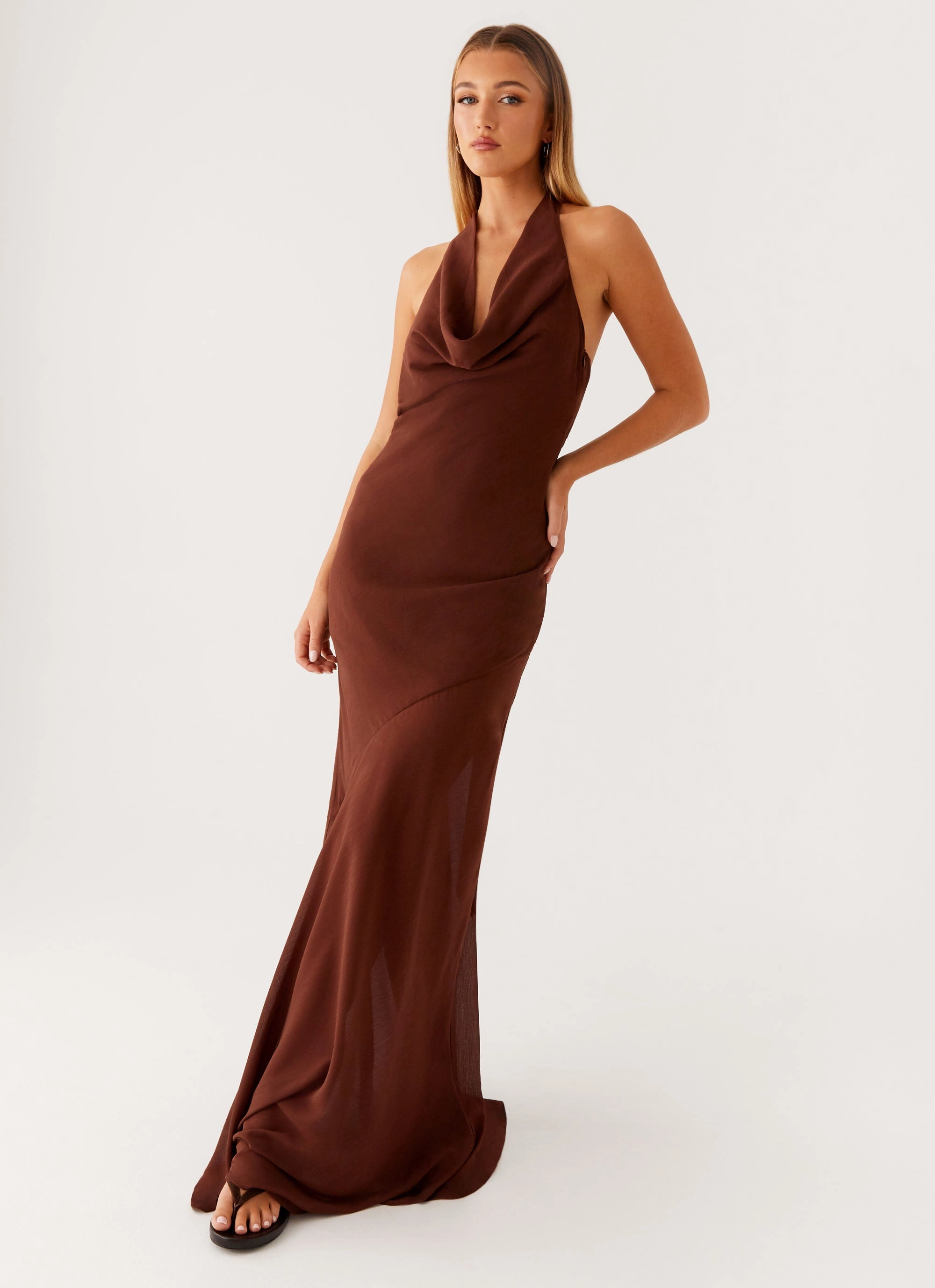 Family Warm Airy Silk Sullivan Maxi Dress - Chocolate