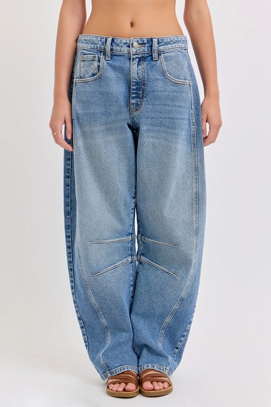 Youth Style Stylish Road Trip Corrie Mid Waisted Barrel Leg With Long Inseam