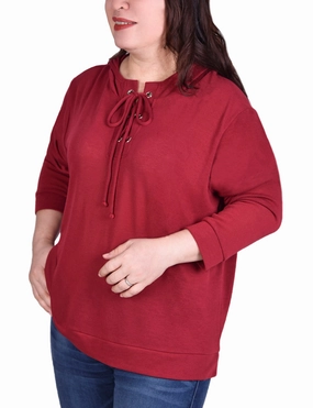 Ready Glow Plus Size Long Sleeve Hoodie Top With Laced Yoke
