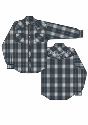 Anti Pill Technology Roper Womens 1509 Large Scale Plaid Navy/Grey Cotton Blend L/S Shirt