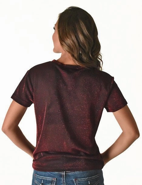 Cowgirl Tuff Womens Shimmer Breathe V Dark Red Nylon S/S T-Shirt Edgy style Wrinkle Free Care