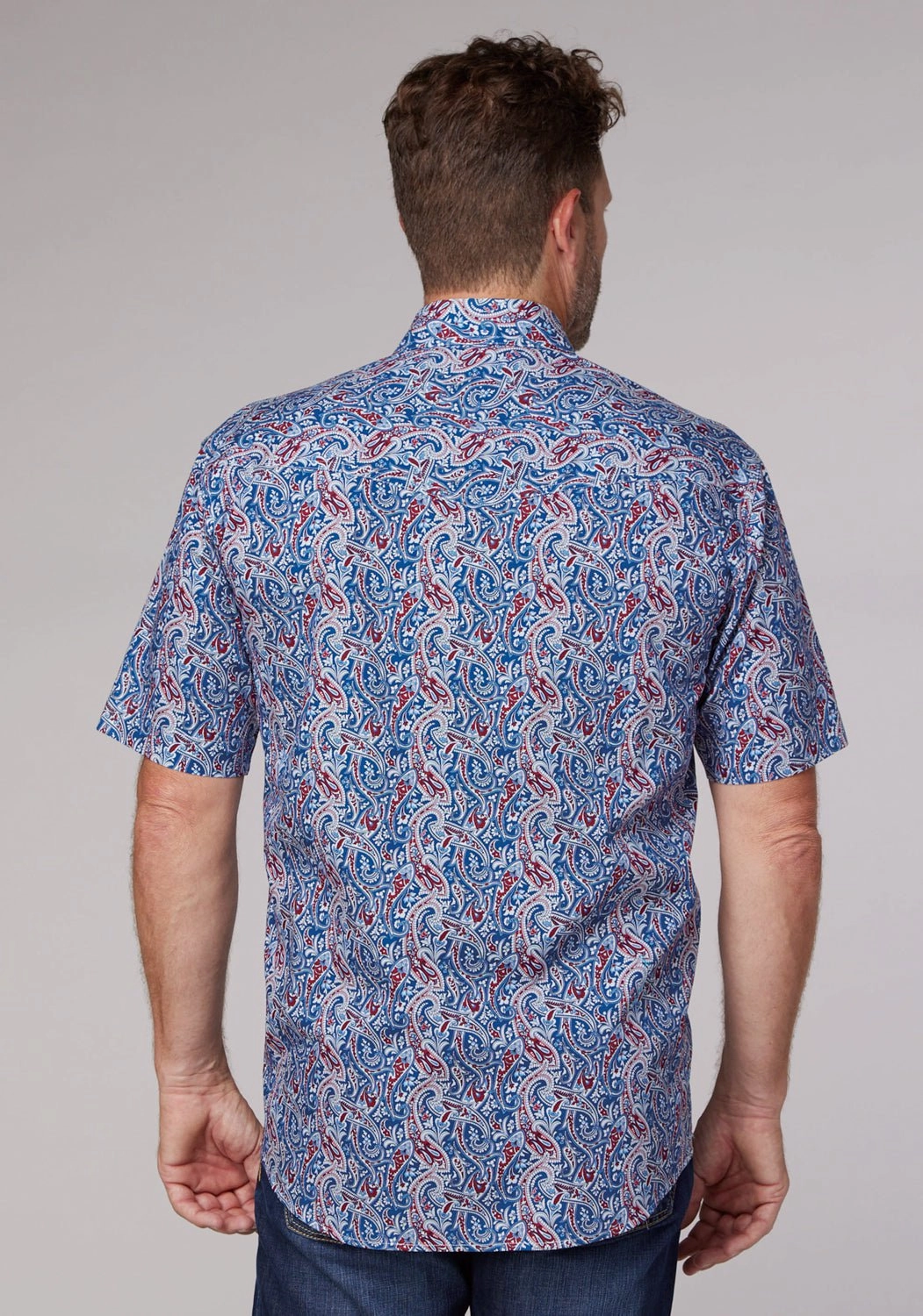 UV Protection Roper Mens 2024 River Paisley Blue 100% Cotton S/S Shirt