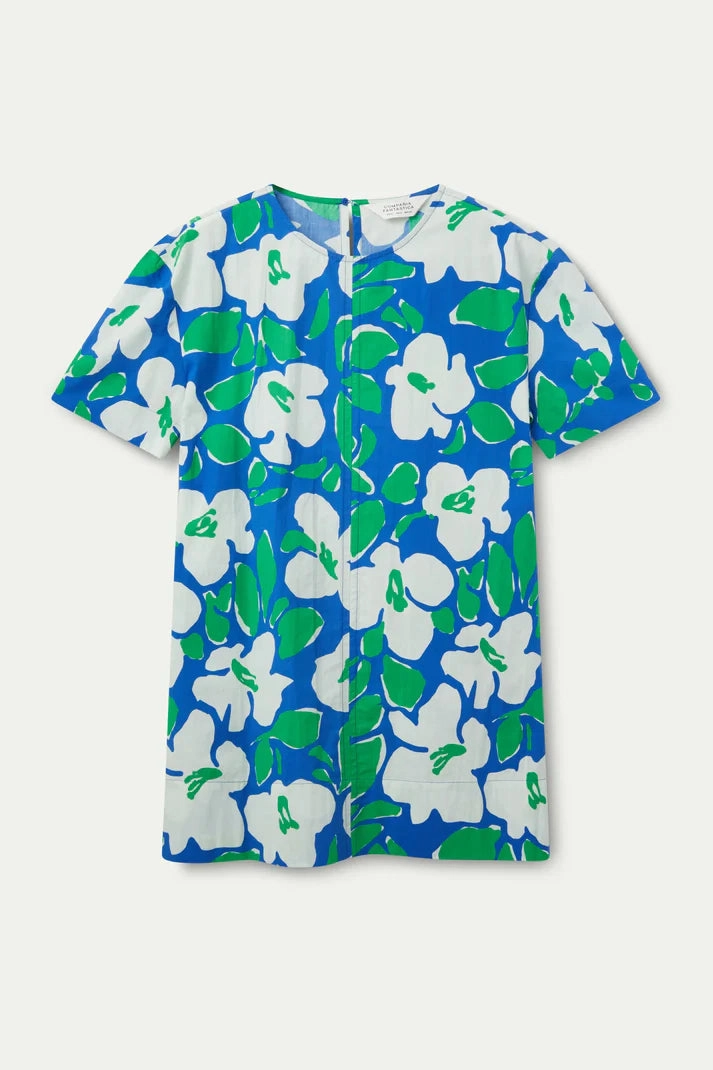 Simple Flow Theater-Night Bosco Print Shift Dress in Blue Multi