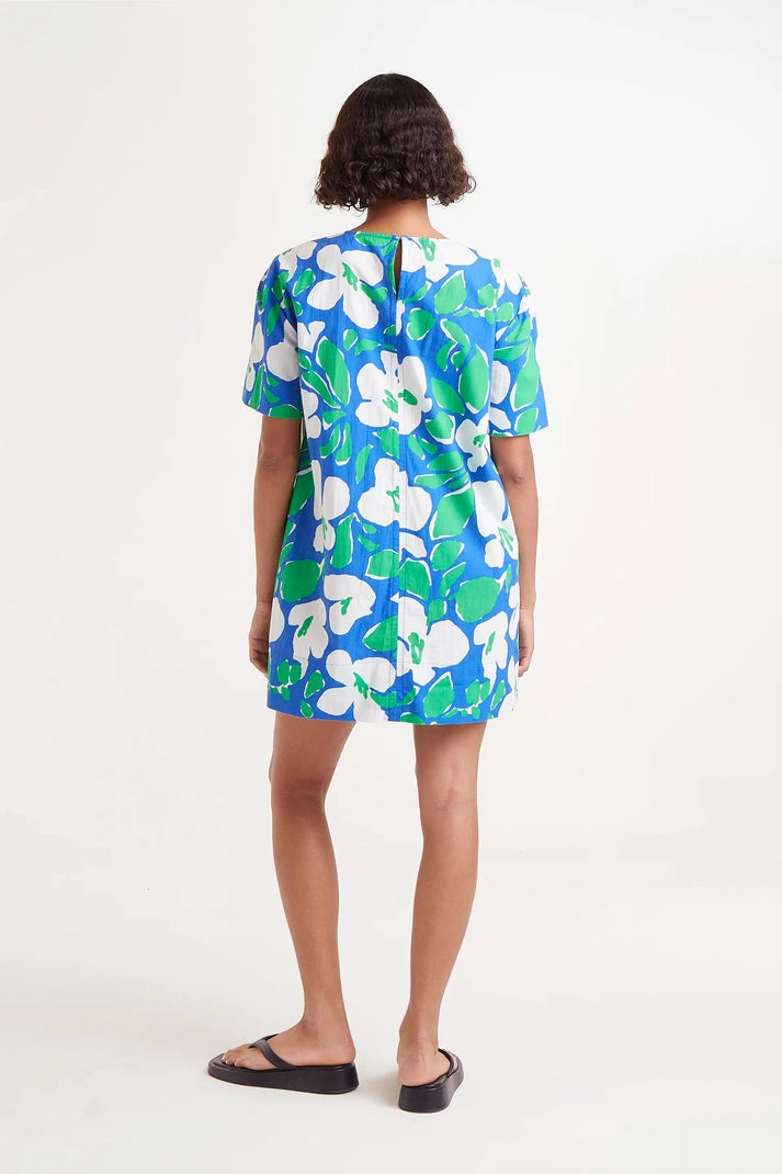 Urban Minimalism Bosco Print Shift Dress in Blue Multi