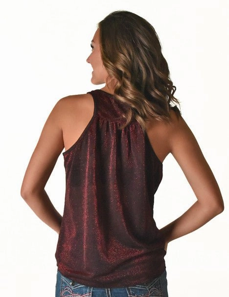 Vintage Wash Cowgirl Tuff Womens Shimmer Breathe Dark Red Nylon S/L Tank Top