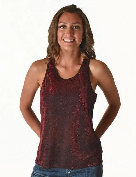 Cowgirl Tuff Womens Shimmer Breathe Dark Red Nylon S/L Tank Top Relaxed Silhouette