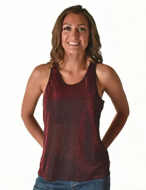 Evening Elegance Cowgirl Tuff Womens Shimmer Breathe Dark Red Nylon S/L Tank Top