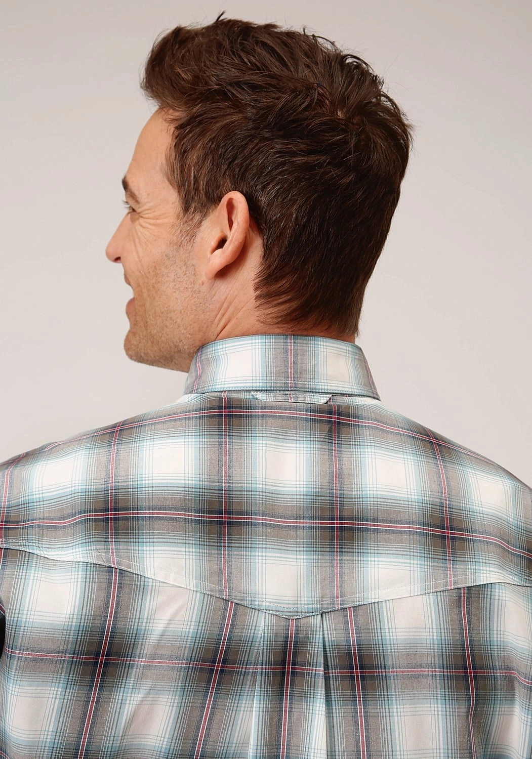 Trendsetter Choice All Purpose Weave Design Roper Mens Olive Cotton Blend Stretch Plaid BD L/S Button Shirt