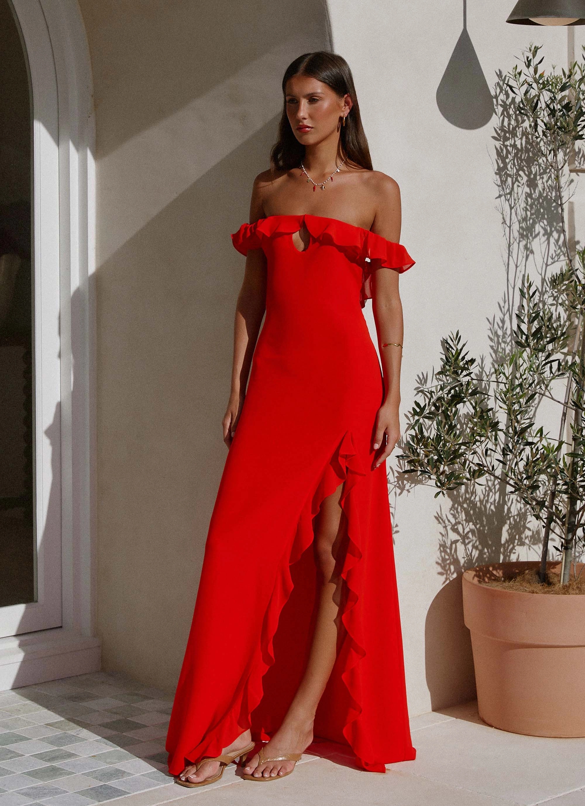 Fall Layer Resort-Wear Braxton Maxi Dress - Red