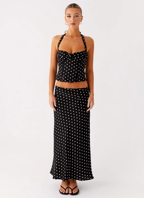 Breanne Midi Skirt - Black Polka Dot Cuffed hem quick dry
