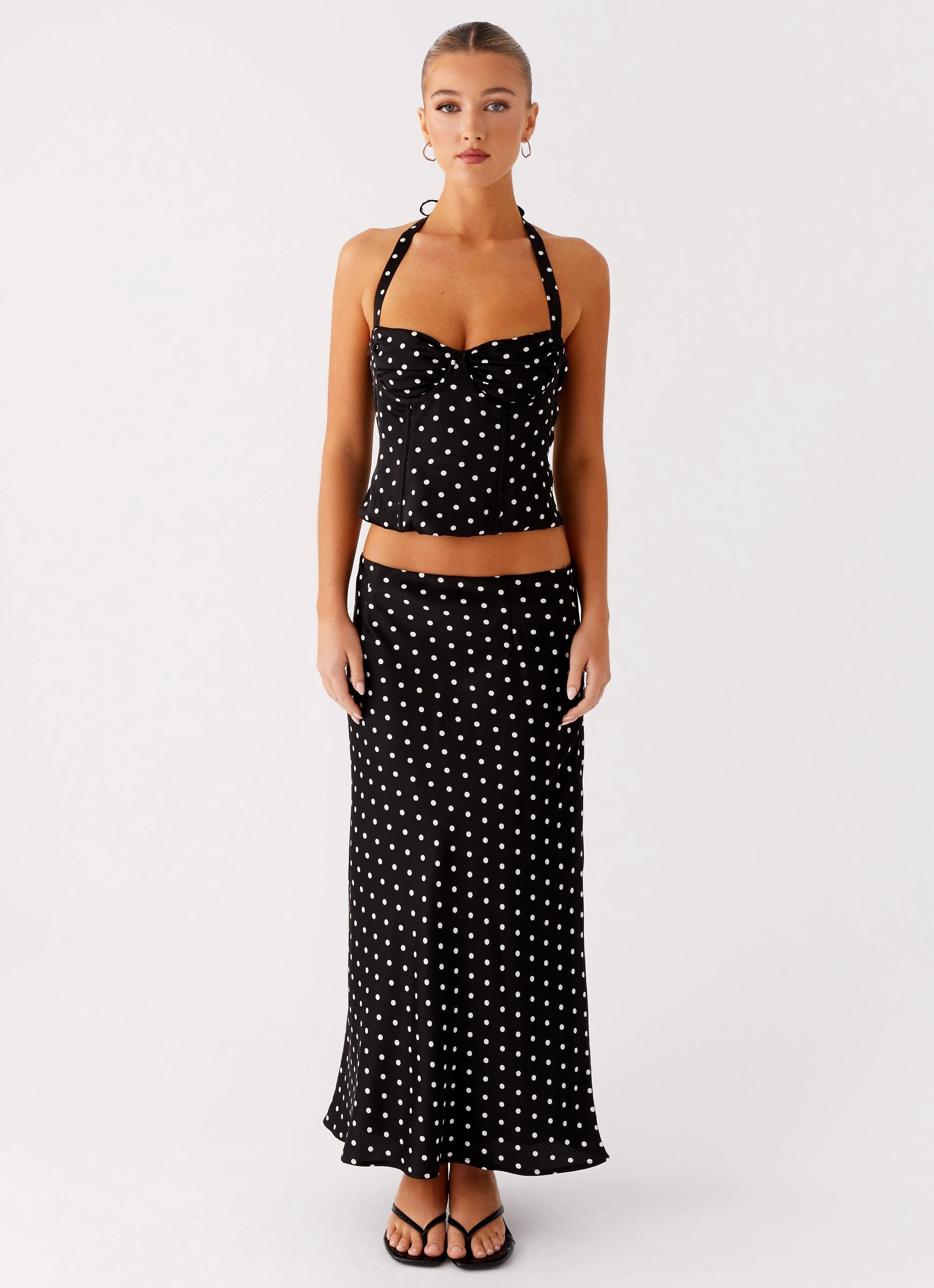 Breanne Midi Skirt - Black Polka Dot Cuffed hem quick dry