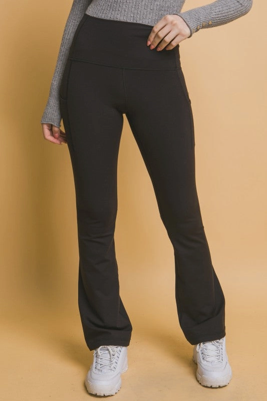 Lily High- Waisted Flared Leggings With Side Pockets High Rise Waist