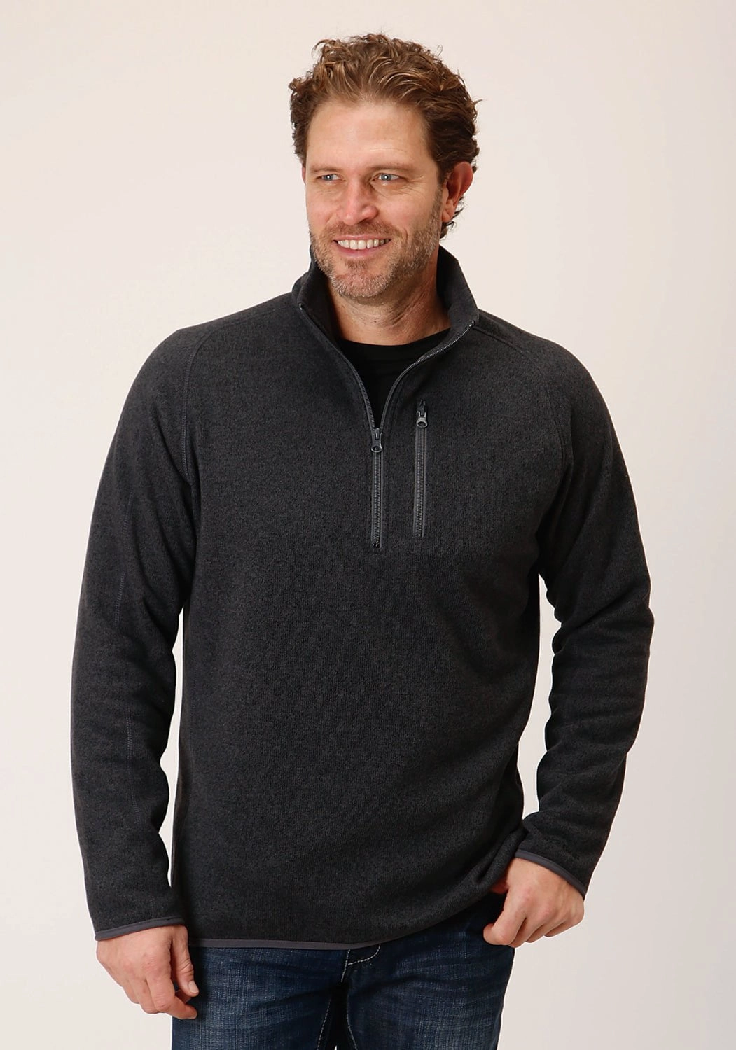 Stetson Mens Bonded Zip Grey 100% Polyester L/S Pullover Sweater Special Occasion