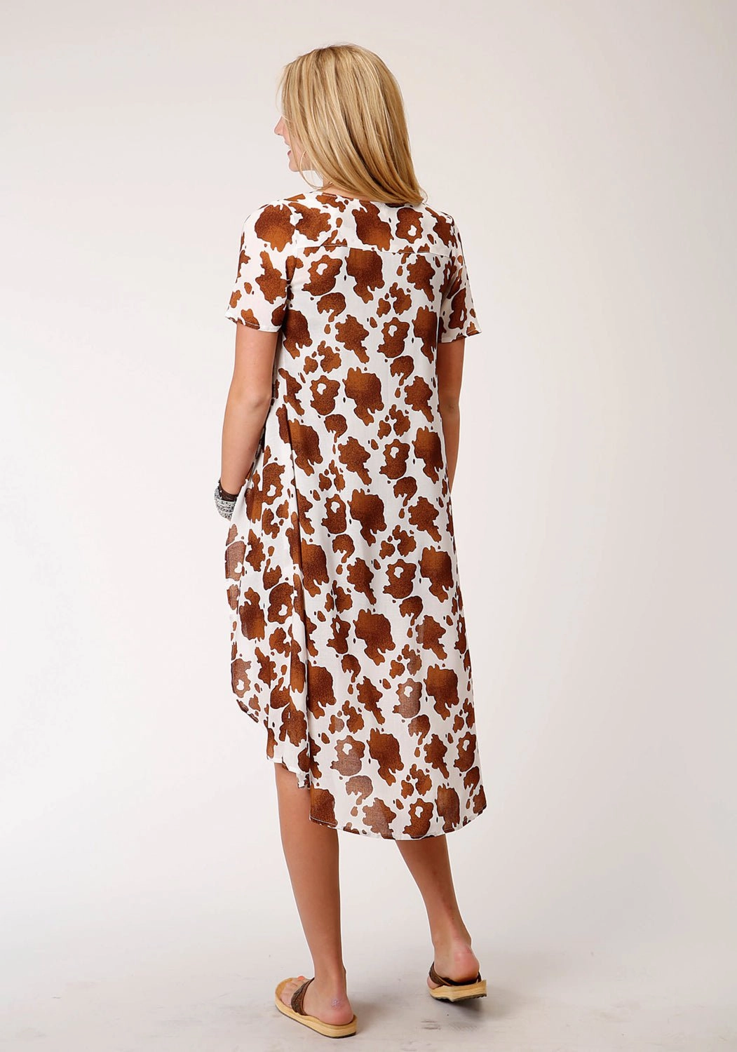 Roper Womens Brown Rayon/Nylon Cowhide Print Cardigan Comfy Layered Wear Fashion Layer