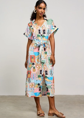 Peace View Perfectly Fitted ROSA PRINTED BUTTON FRONT MIDI DRESS