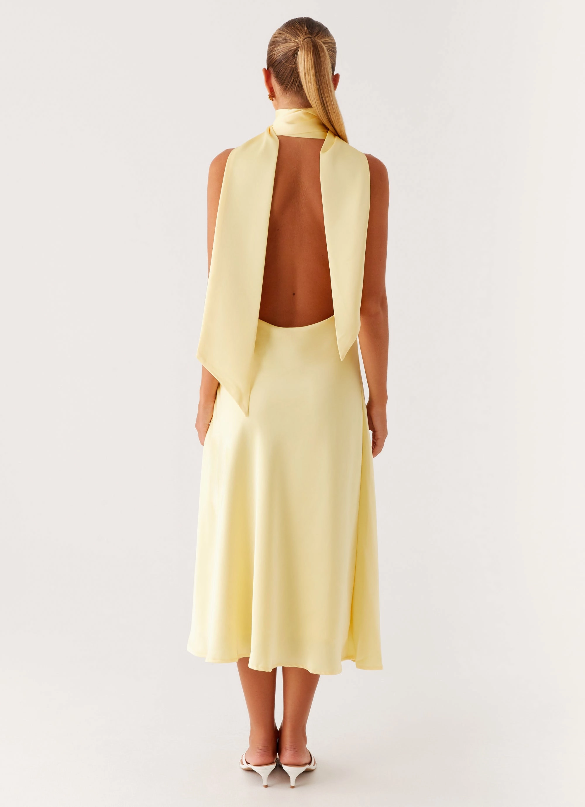 Sonny Midi Dress - Yellow Airy Silk One-Shoulder