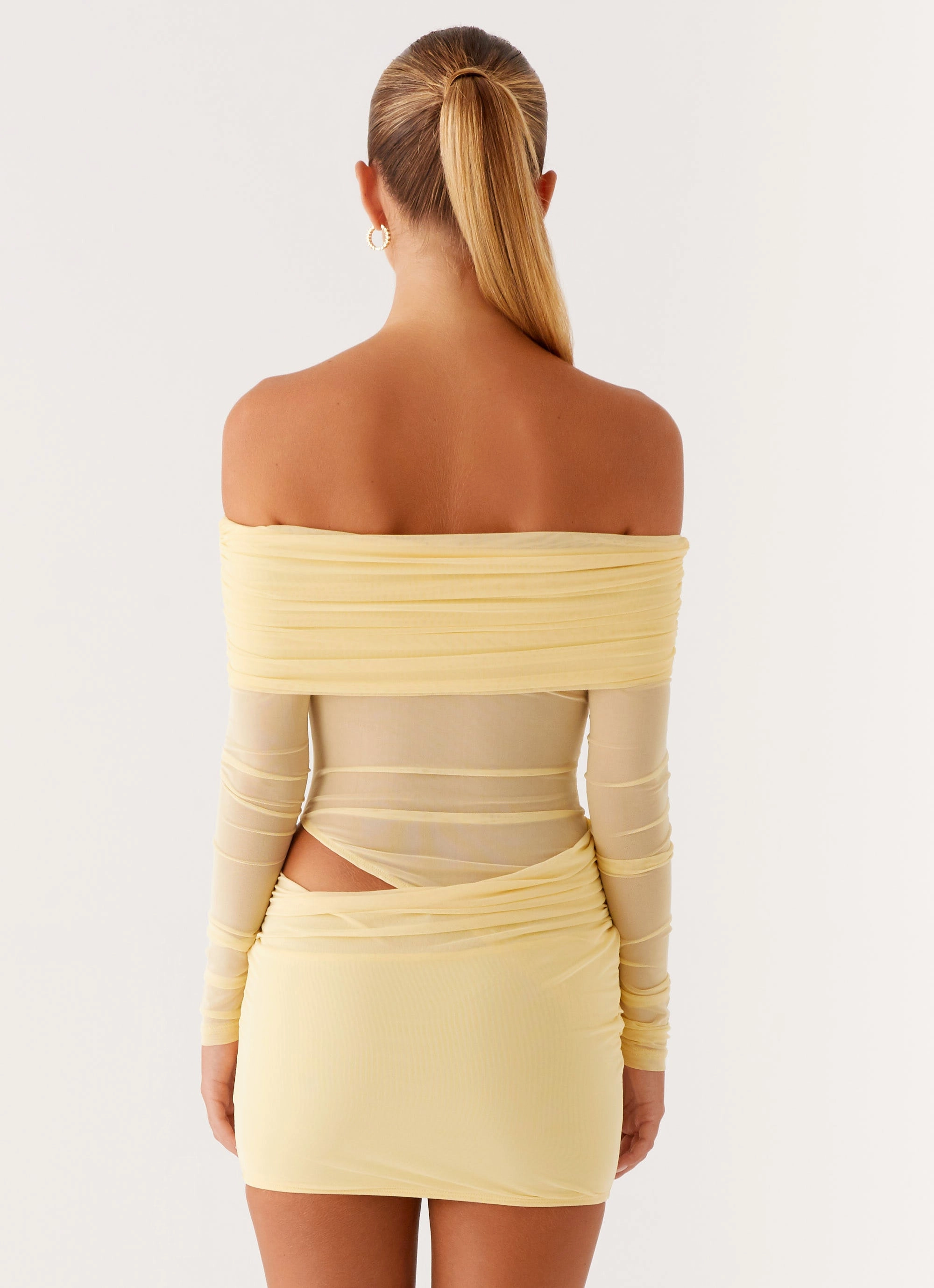 No Doubt Mini Dress - Yellow Wide Hemline Silky Drape