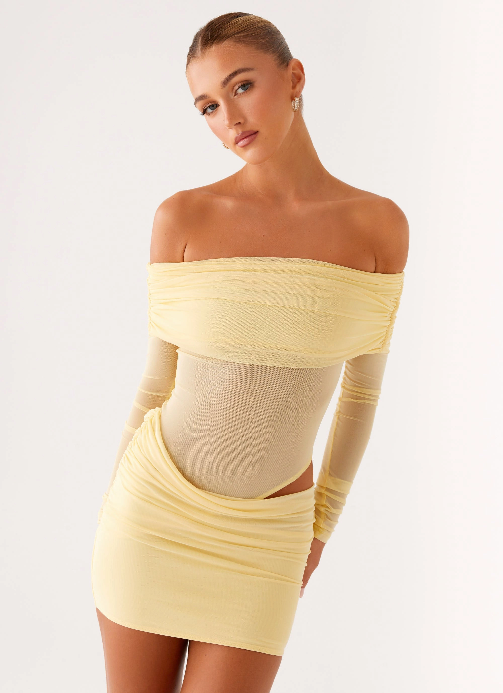 No Doubt Mini Dress - Yellow Crisp Detail