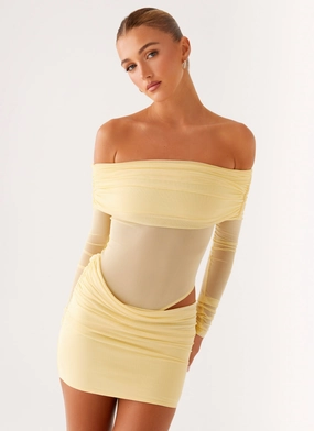 No Doubt Mini Dress - Yellow Crisp Detail