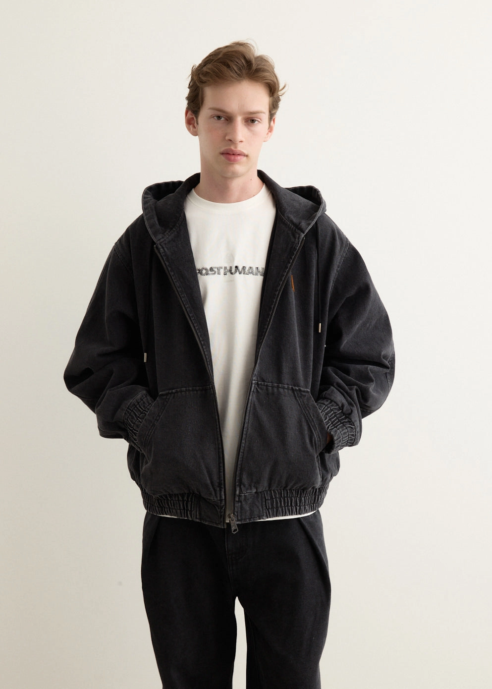 Significant Oversized Denim Hood Jacket TemperatureRegulating Tech Adjustable Hem Cords