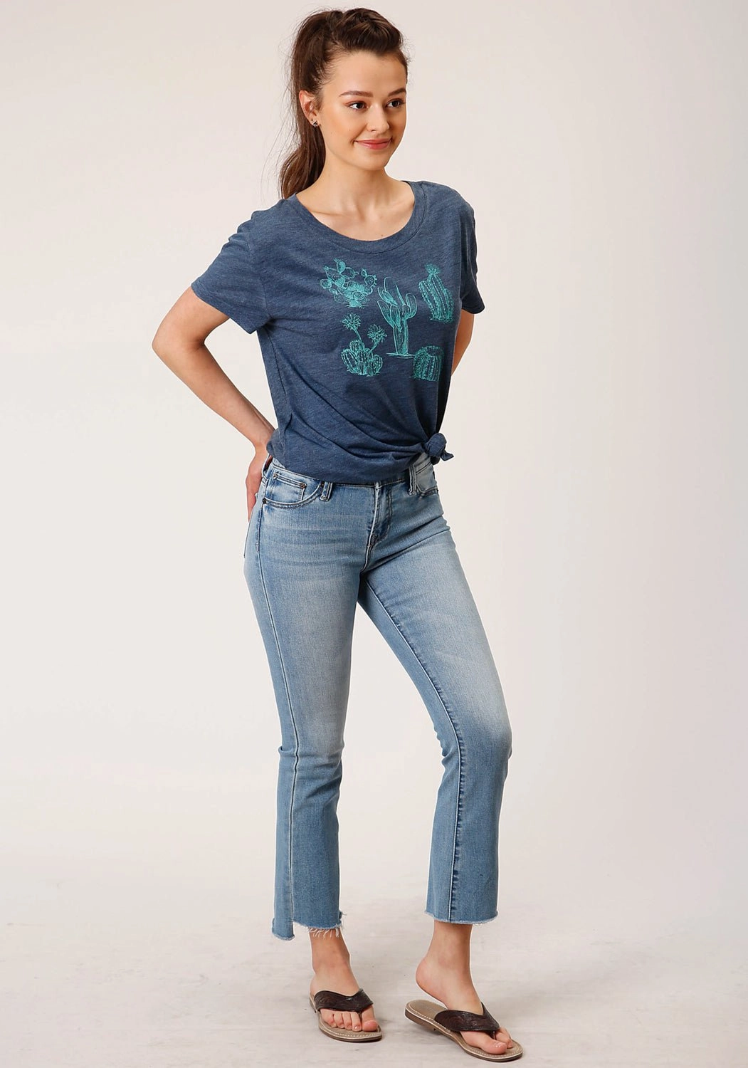 Roper Womens Cactus Crew Navy Poly/Rayon S/S T-Shirt Relaxed Vibe
