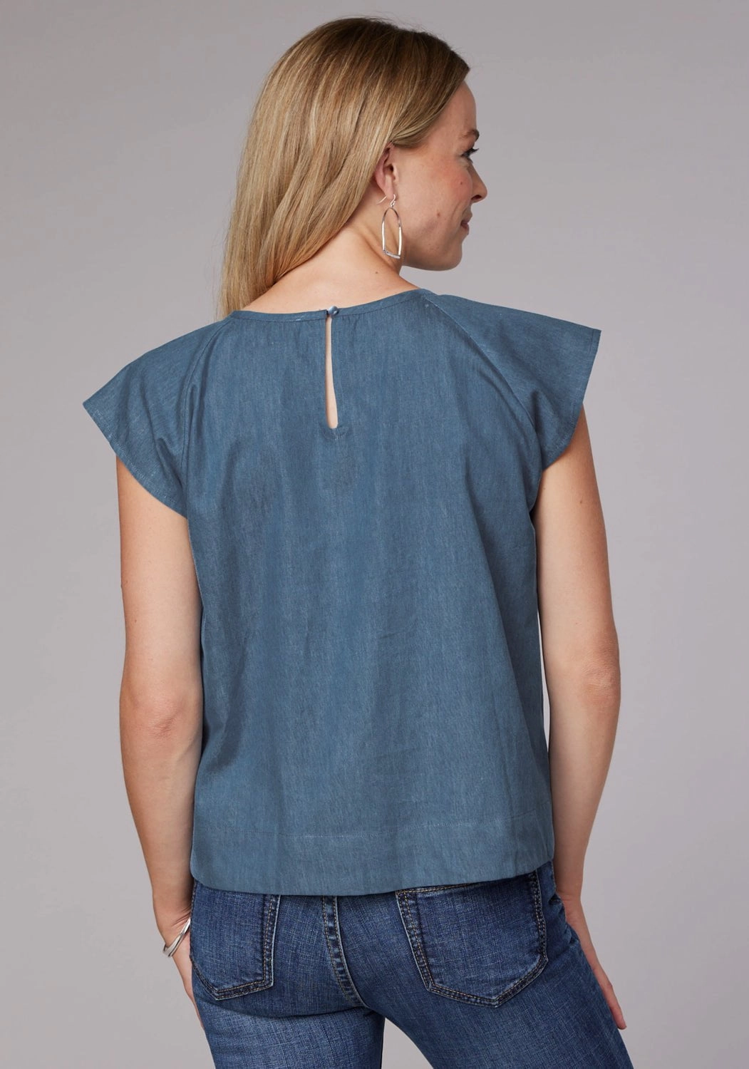 Autumn Look Reinforced Collar Roper Womens 2081 Embroidered Medium Blue 100% Cotton S/S Blouse