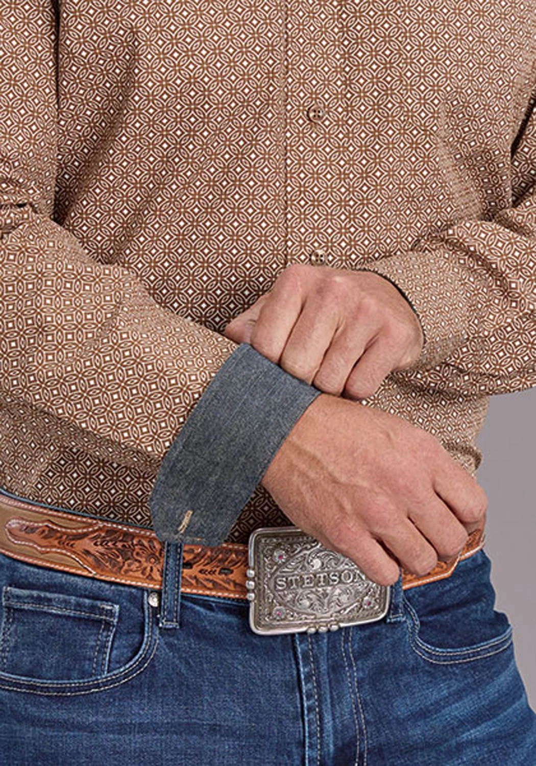 Stetson Mens 2516 Spice Mosaic Brown 100% Cotton 1 Pkt L/S Shirt Winter Layering Comfort Wear