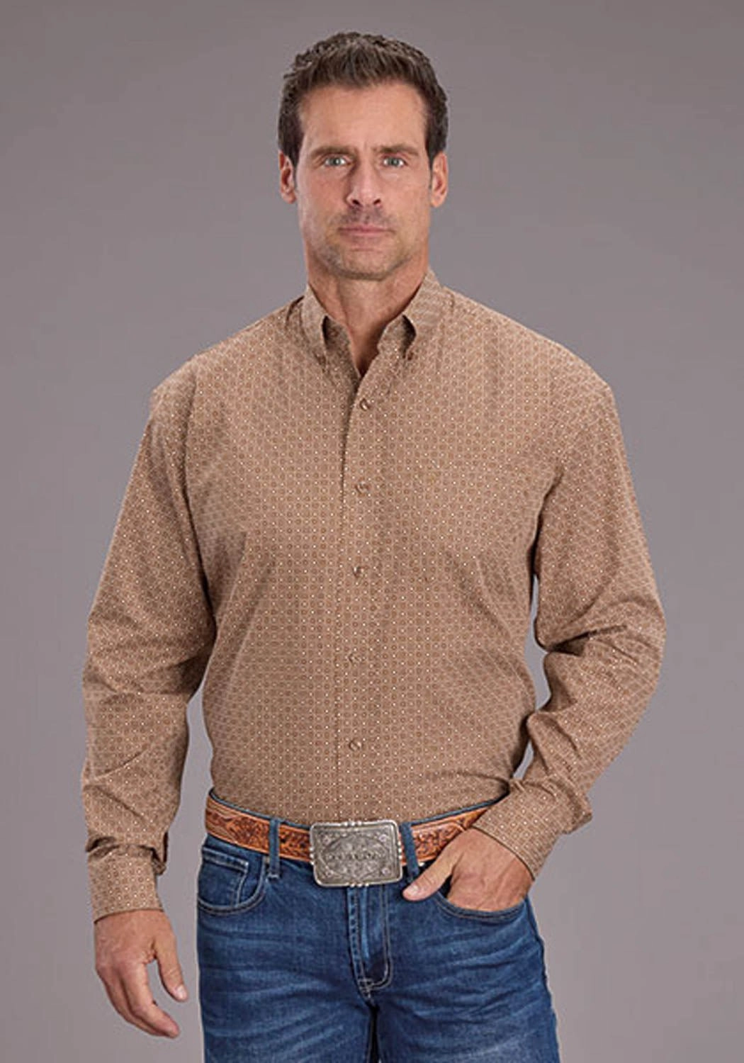 UV Protection Stetson Mens 2516 Spice Mosaic Brown 100% Cotton 1 Pkt L/S Shirt