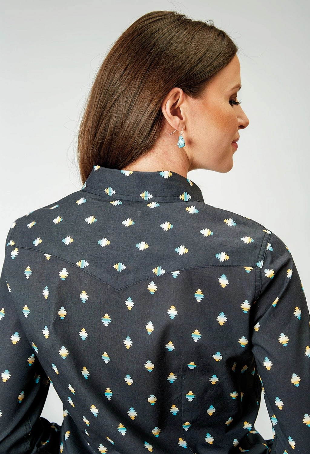 Roper Womens 1897 Ombre Aztec Black 100% Cotton L/S Shirt Versatile Piece Long Sleeve