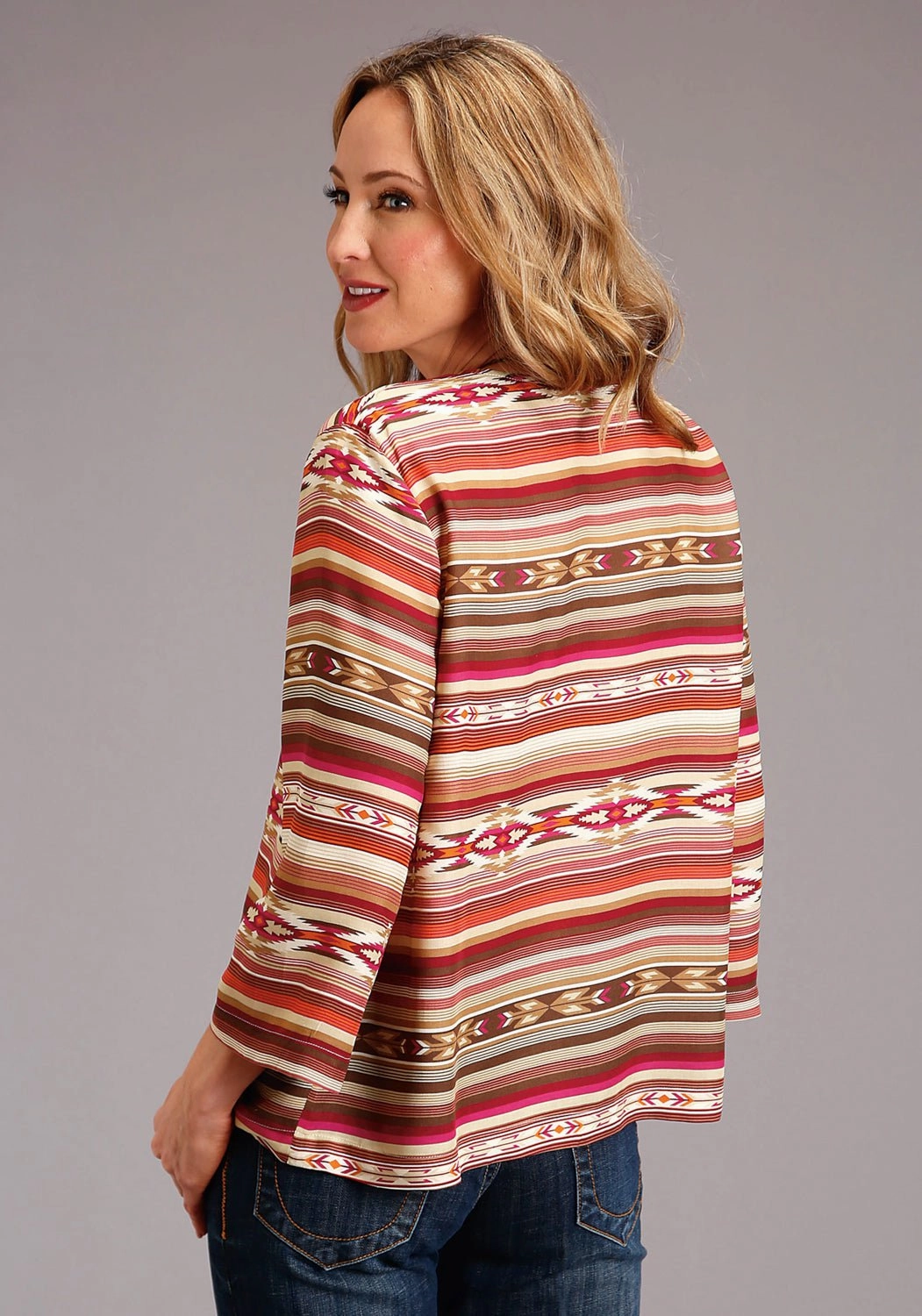 Black Tie Optional Stetson Womens Sunset Serape Rayon/Nylon Aztec S/S Blouse
