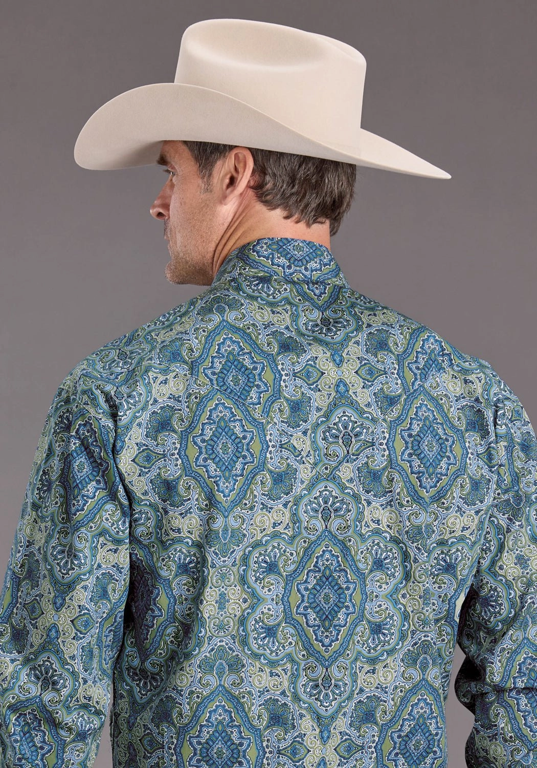 Casual Comfort EasyCare Fabric Stetson Mens 2389 Marble Paisley Blue 100% Cotton L/S Shirt