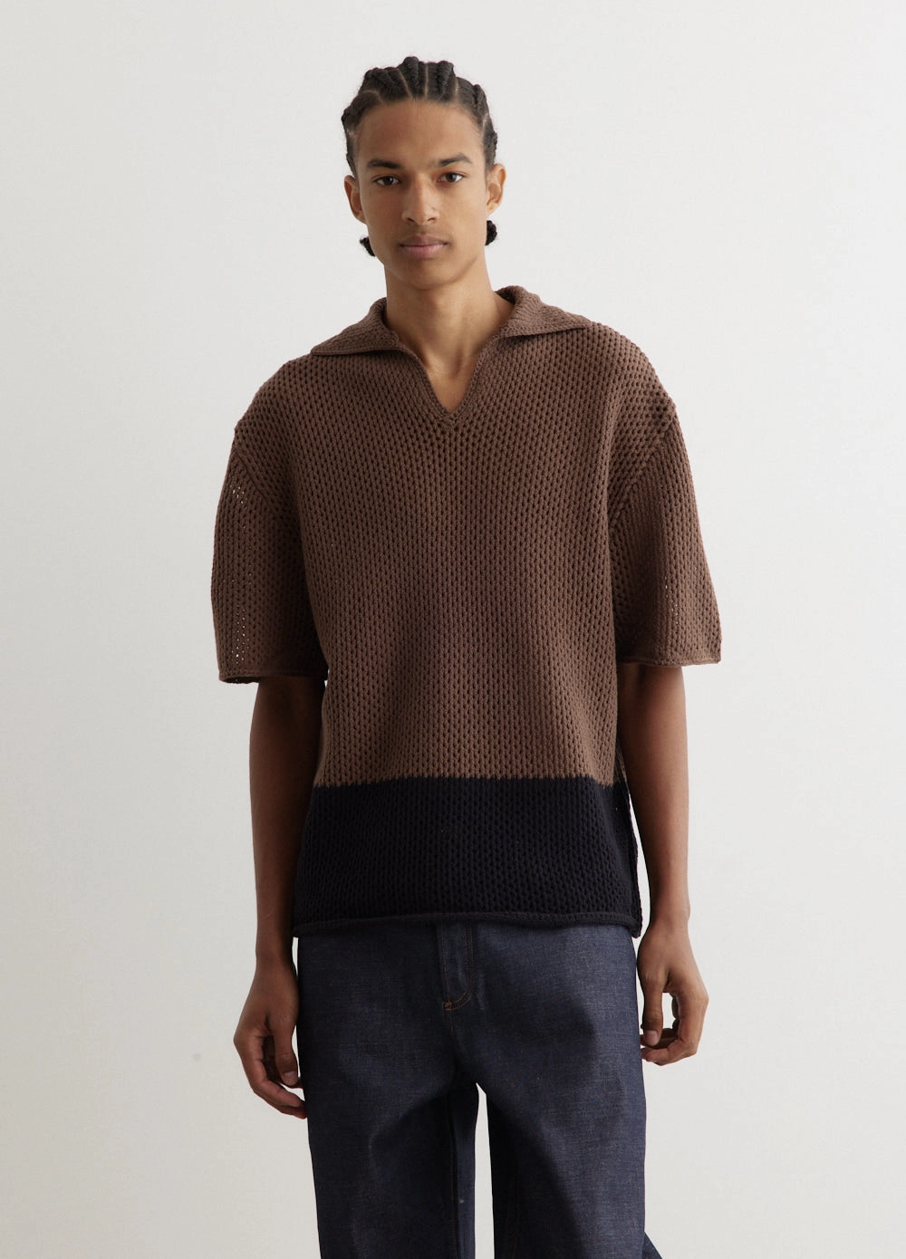 Functional Drape Travel Comforted Two Tone Crochet Polo