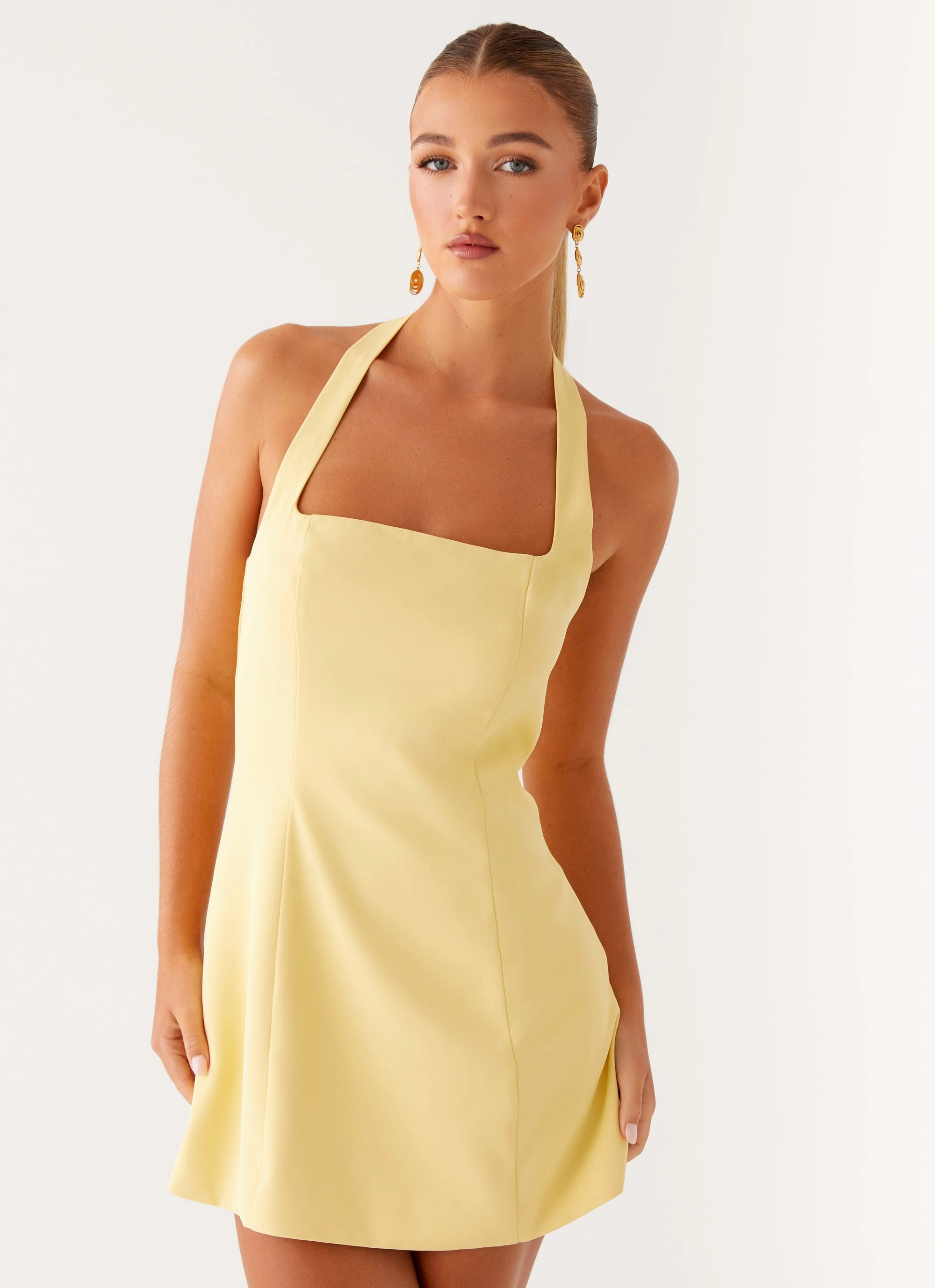Smart Style Casual Edge Remi Halter Mini Dress - Yellow