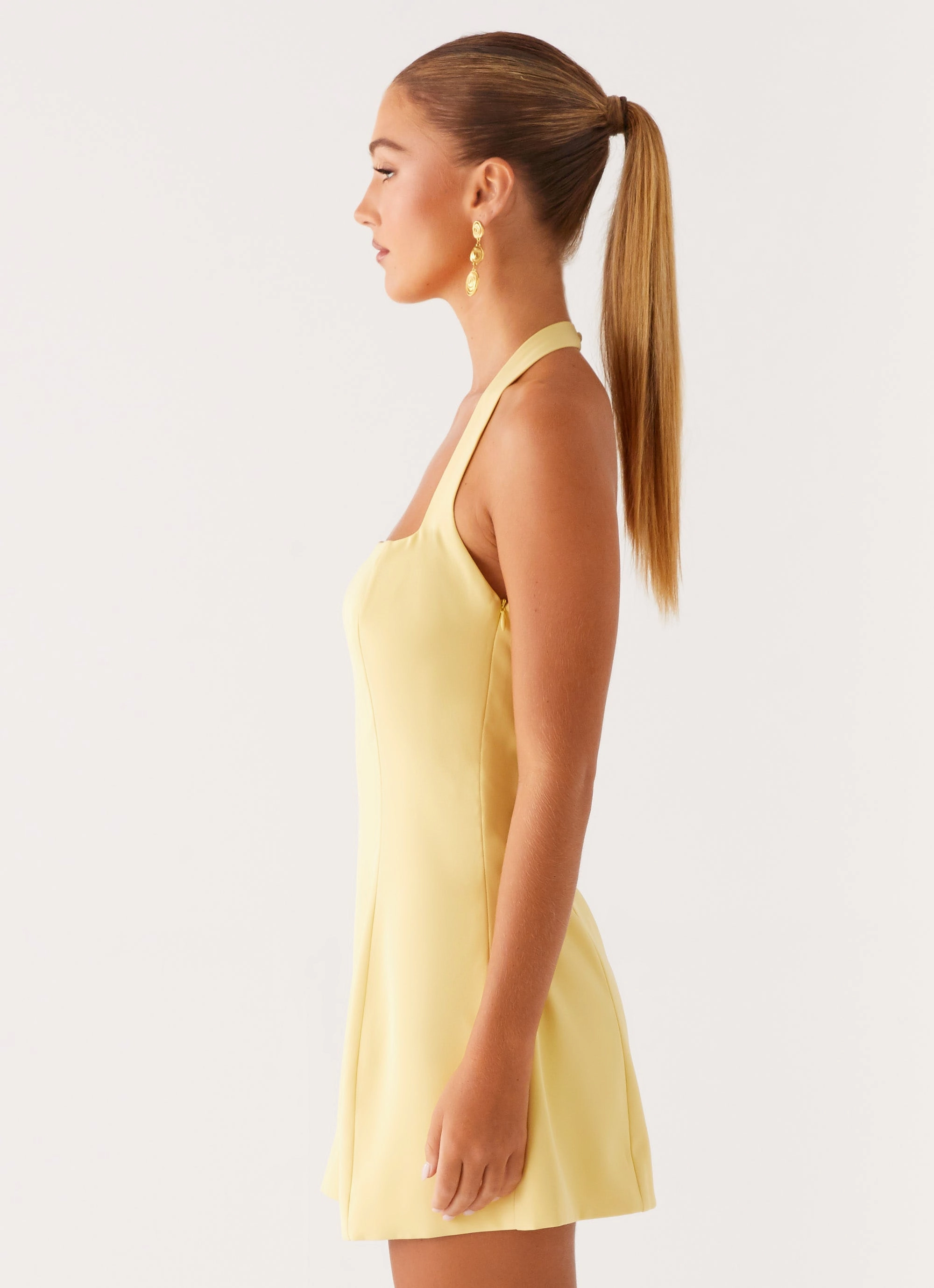 Layered Wear petite size Remi Halter Mini Dress - Yellow