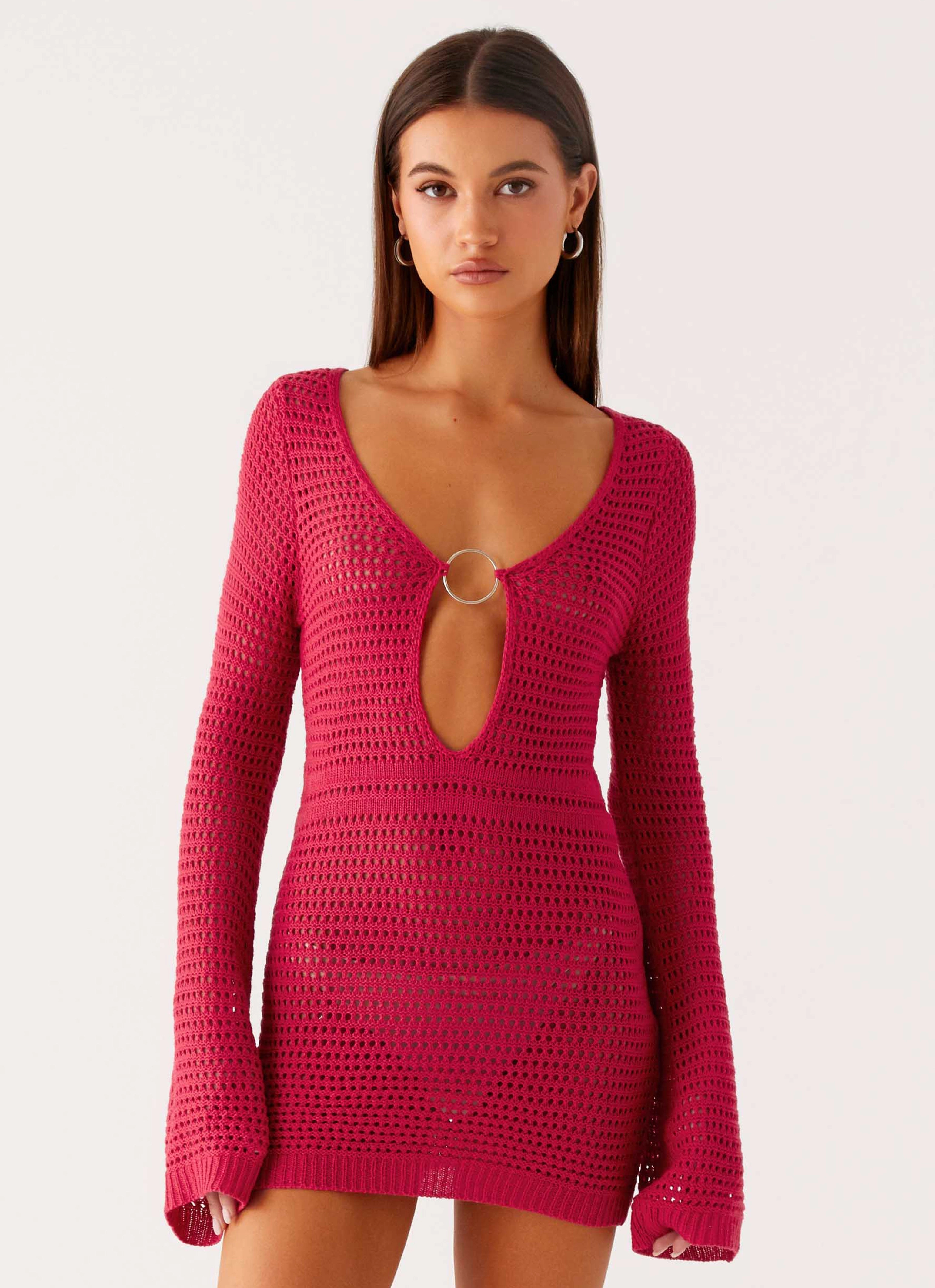 Ethically-Made Polished Mood Sunriser Crochet Mini Dress - Pink
