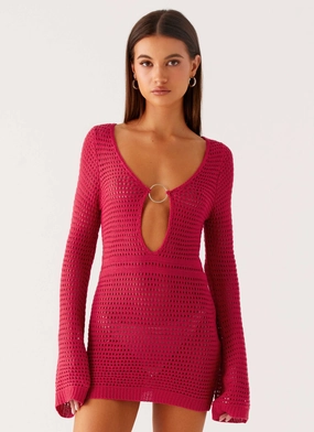 Ethically-Made Polished Mood Sunriser Crochet Mini Dress - Pink