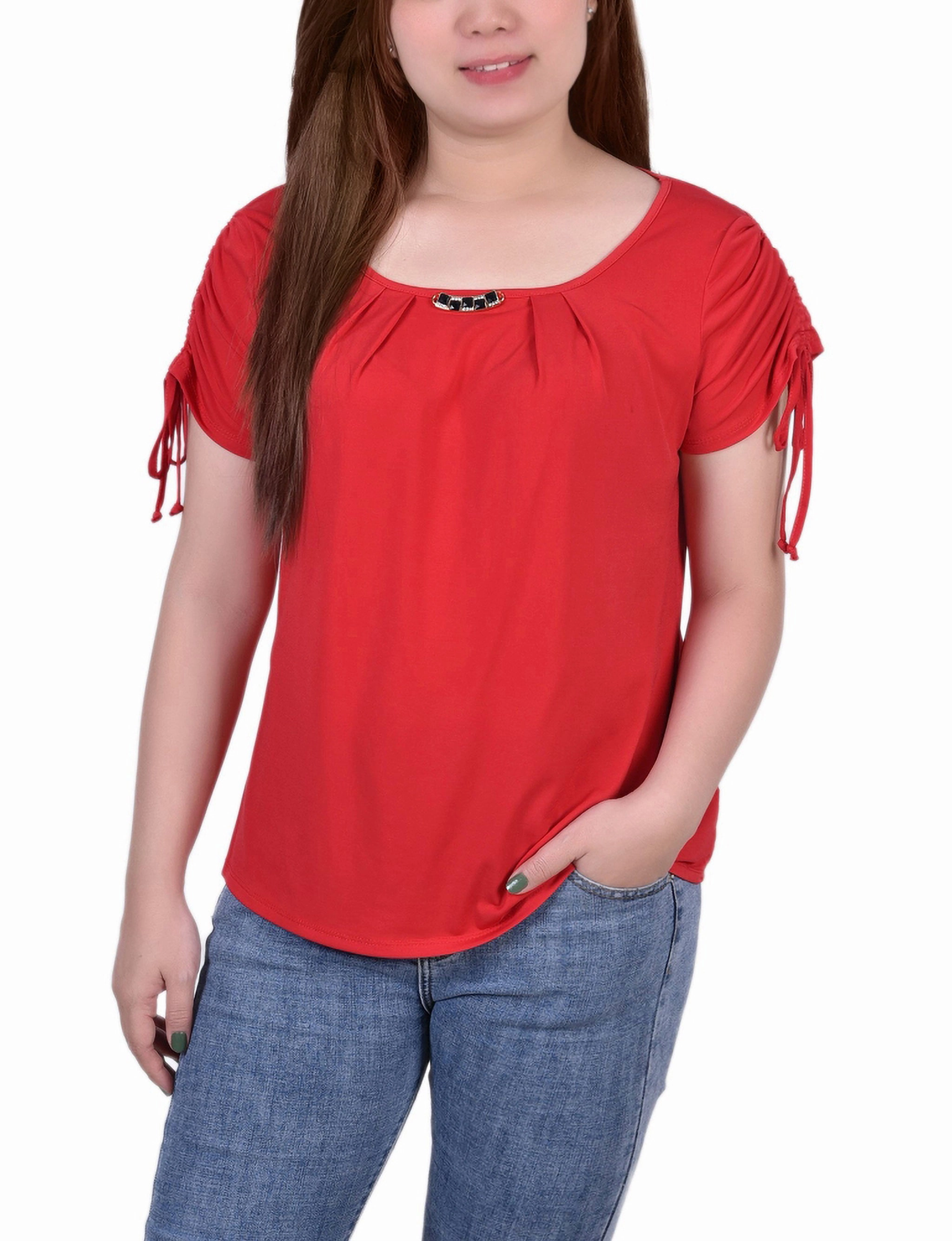 Short Ruched Sleeve Top With Pleats Sleek Surface ShrinkageResistant Weave