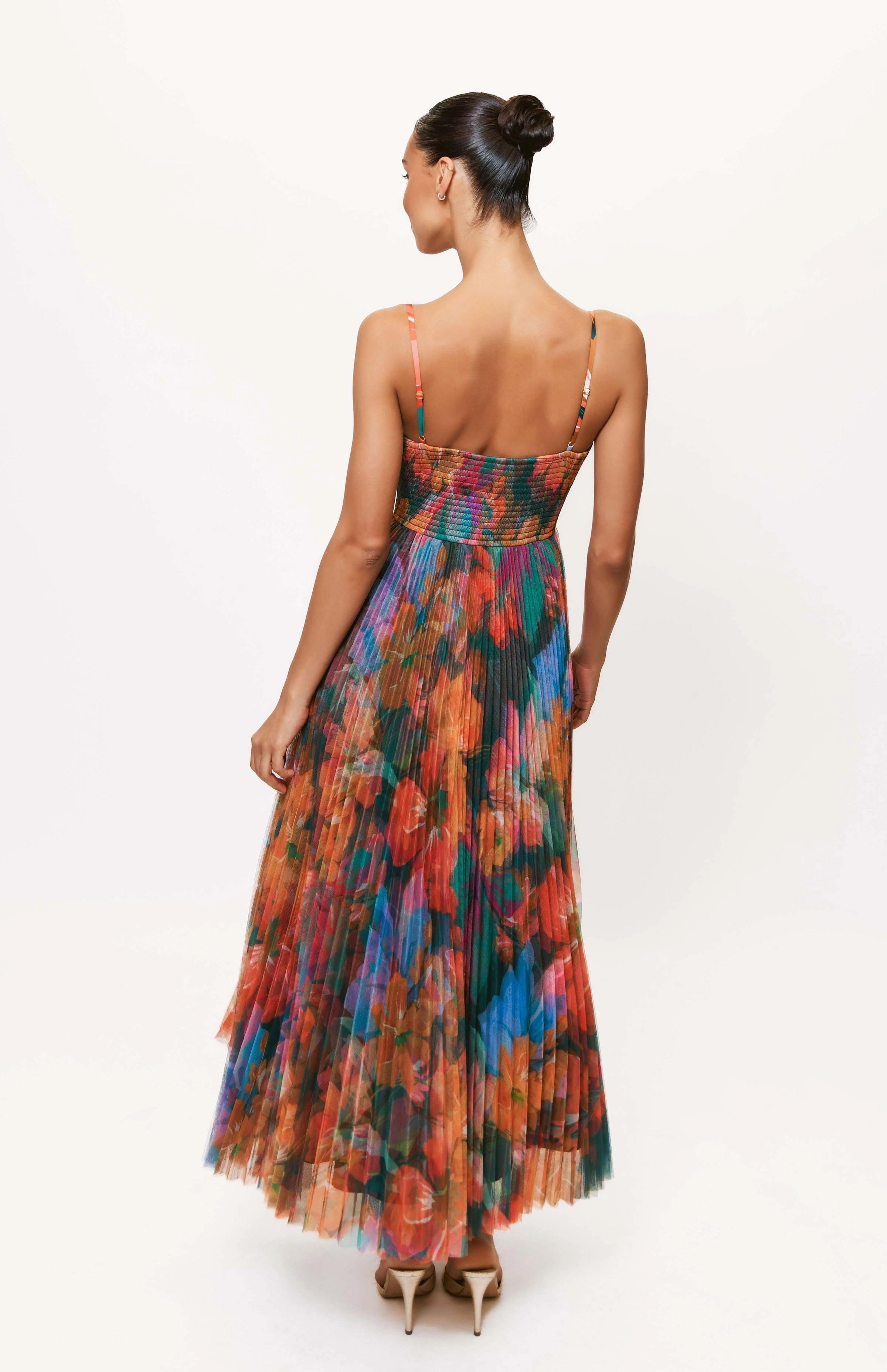 Brianna Gown in Teal Multi Overlay Hibiscus Floral Delicate Mood