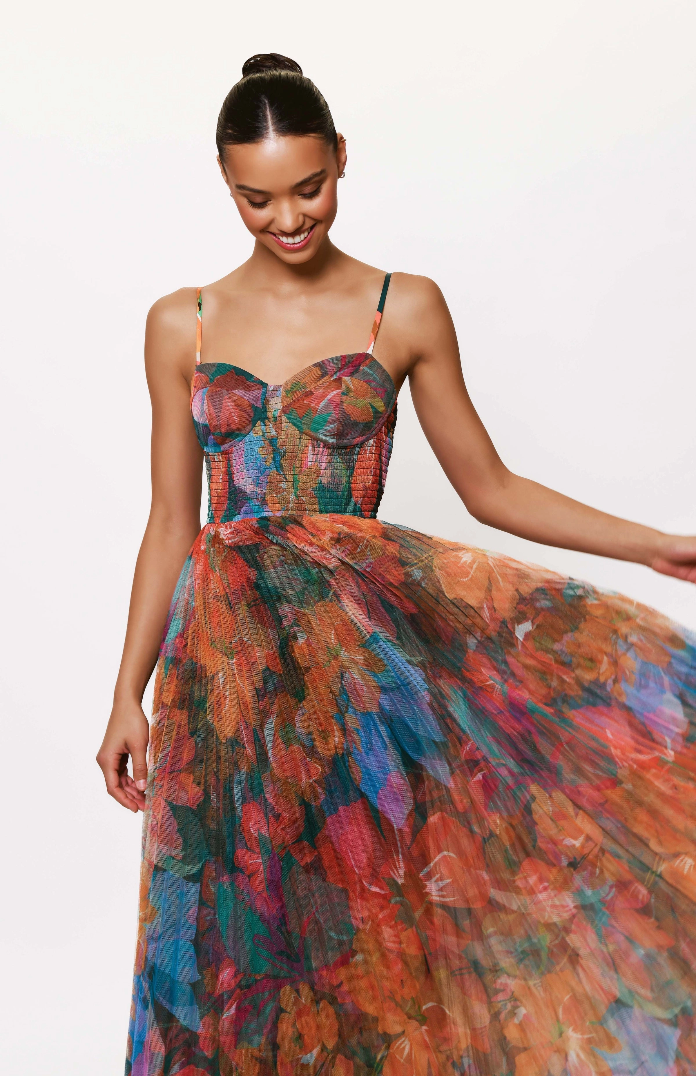Brianna Gown in Teal Multi Overlay Hibiscus Floral Comfy Layers Fit For All