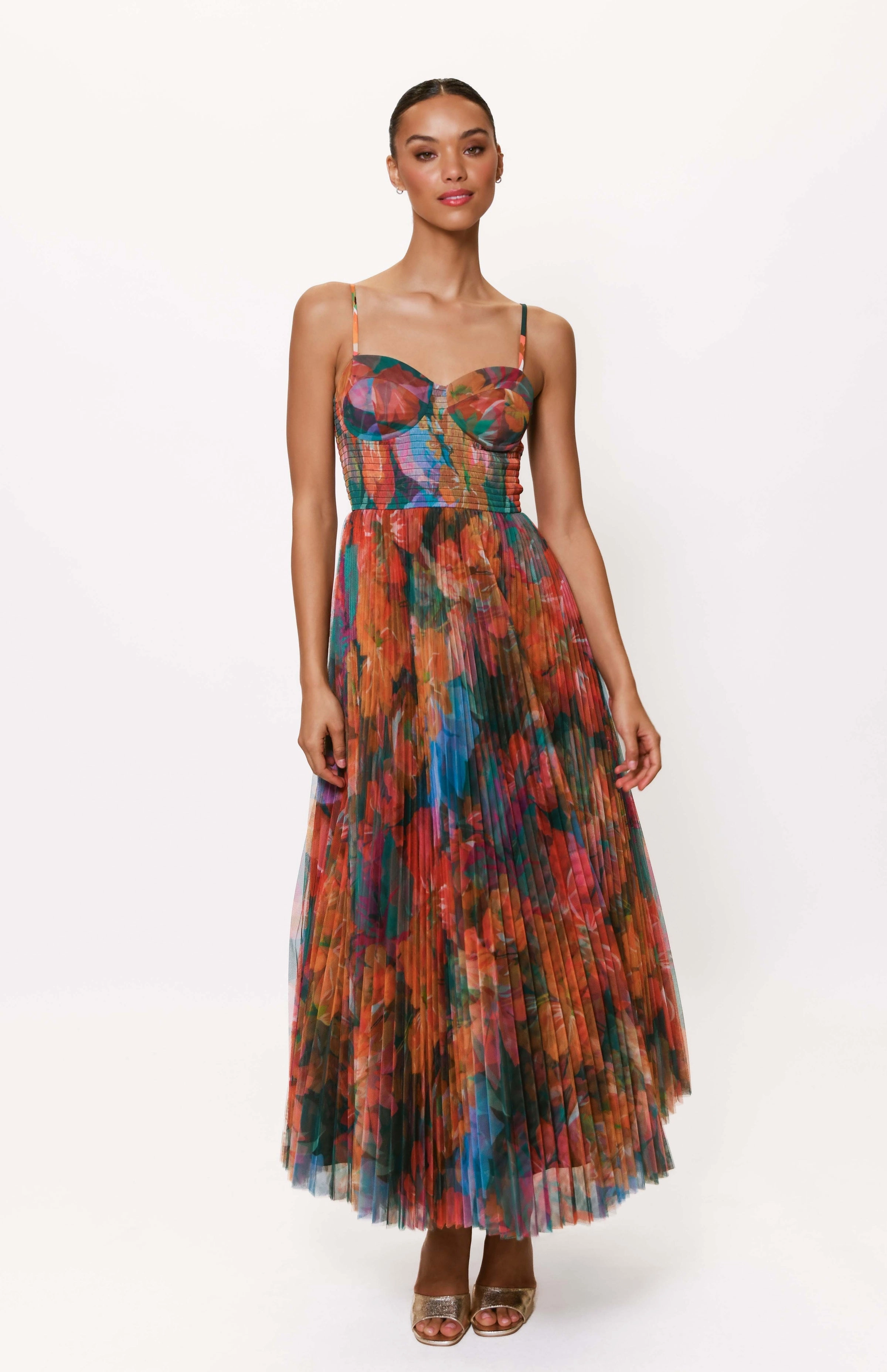 Brianna Gown in Teal Multi Overlay Hibiscus Floral Versatile-Style