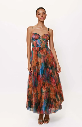 Brianna Gown in Teal Multi Overlay Hibiscus Floral Versatile-Style