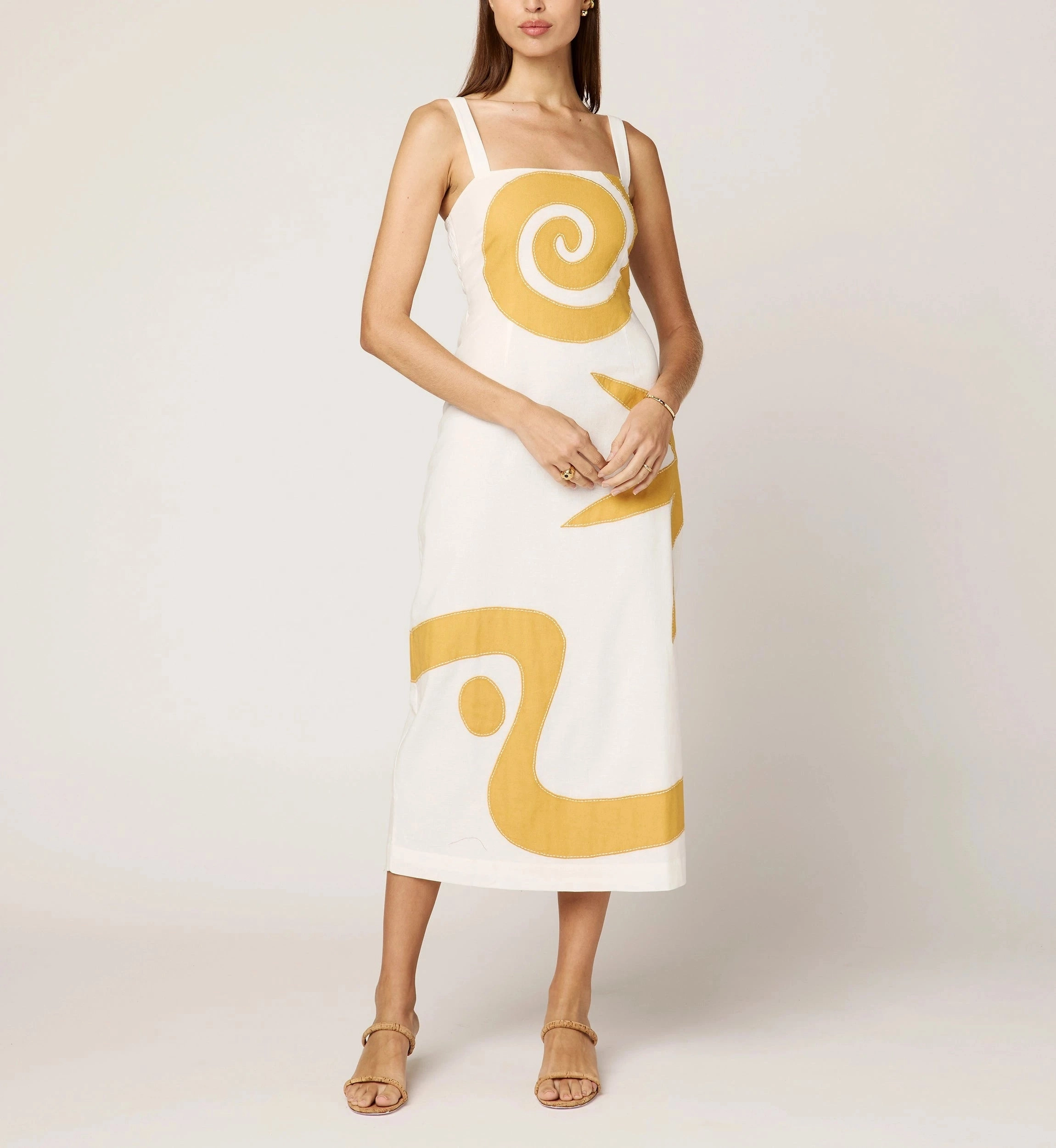 Brie Midi Dress | Ivory/Ochre Clean Flow Velvet-Touch