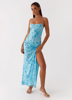 Crisp Look Layering Piece Bright Lights Beaded Maxi Dress - Blue